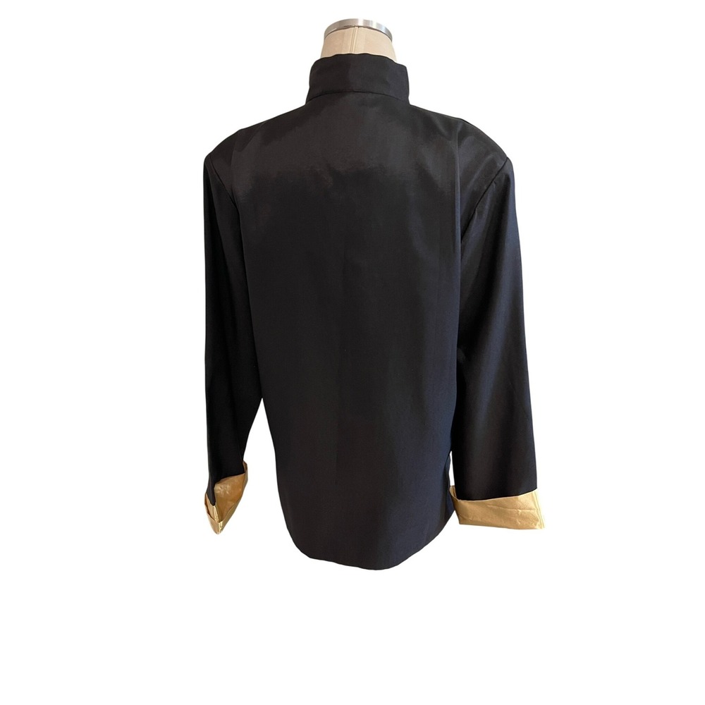 Dragon Embroidered Mandarin Collar Jacket Asian Style Black Gold Trim - Picture 5 of 12